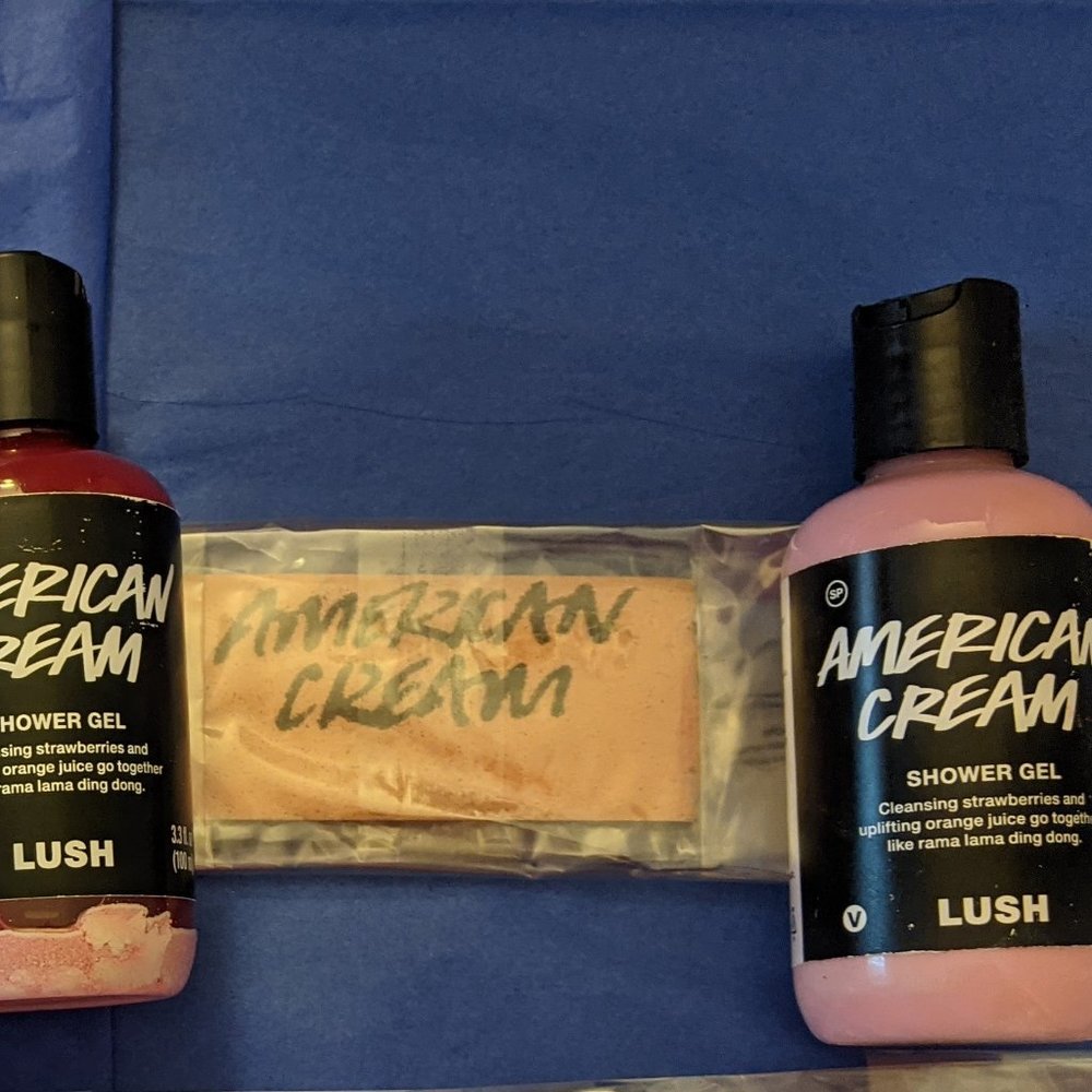 American Cream shower gels and wash card